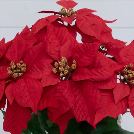 Nearly Natural 16.5" Artificial Poinsettia Arrangement in Burlap Planter